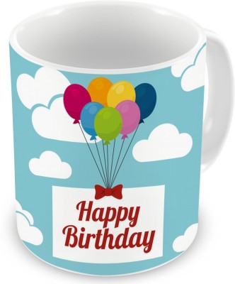 Square Designs Flying Balloons With Birthday Message Ceramic Coffee Mug(325 ml)