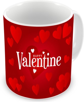 Square Designs Love Hearts With Valentine Text Printed Ceramic Coffee Mug(325 ml)