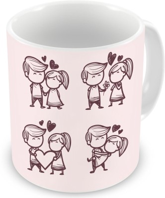 Square Designs Romantic Couple Cartoon Celebrating Cute Moments Ceramic Coffee Mug(325 ml)