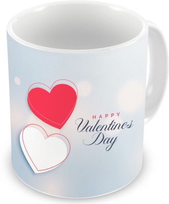 Square Designs Happy Valentine's Day Text Printed With 2 Lovely Hearts Ceramic Coffee Mug(325 ml)