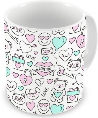 Square Designs Hand Drawn Happy Valentine's Day Pattern Ceramic Coffee Mug(325 ml)