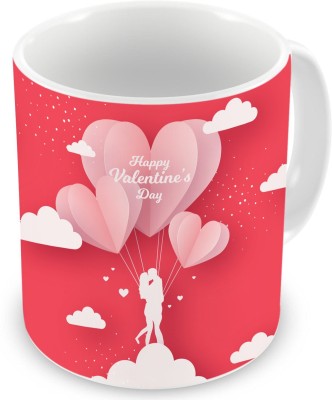 Square Designs Love in the Air Illustrator Couple Hearts Balloons Ceramic Coffee Mug(325 ml)