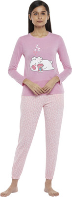 Dreamz by Pantaloons Women Printed Pink Top & Pyjama Set