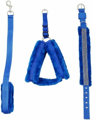 Pets Planet Soft fur collar leash harness set Dog Collar & Leash(Extra Small, BLUE)