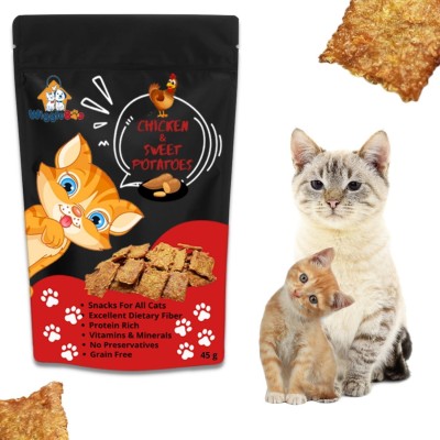 WiggleBoo Chicken & Sweet Potato Cat Treat, Protein Rich, Crunchy Healthy Snacks Chicken, Sweet Potato Cat Treat(45 g)