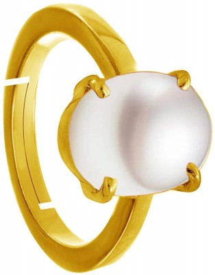 EVERYTHING GEMS 6.25 Ratti 5.42 Carat A+ Quality Pearl Moti Gemstone Ring For Men and Women's Brass Pearl Gold Plated Ring