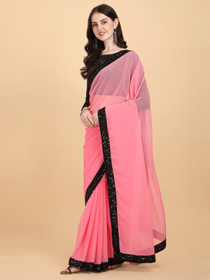 Nepyun Collection Embellished Bollywood Georgette Saree(Pink)