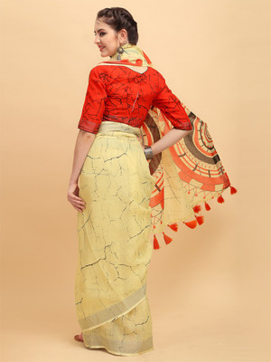 Sangria Printed Bollywood Linen Saree(Yellow)