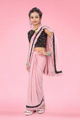 Dhyey Fashion Solid/Plain Bollywood Lycra Blend Saree(Pink)