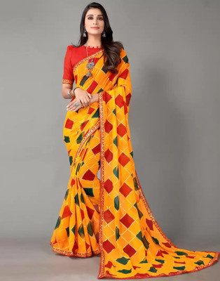 AARTI PRINTS Printed Bollywood Georgette, Chiffon Saree(Yellow)