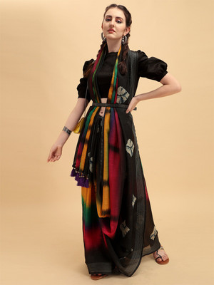 Sangria Printed Bollywood Linen Saree(Multicolor)