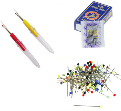 Crafts Haveli 3 Items Combo : 2 Seam Ripper, Round Head Pin Multi, Machine Needle Sewing Kit