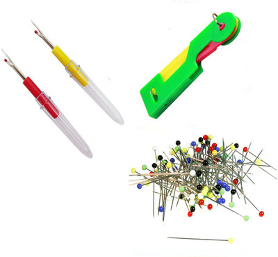 Crafts Haveli 3 Items Combo : 2 Seam Ripper, Round Head Pin Multi, 1 Adv Needle Threader Sewing Kit