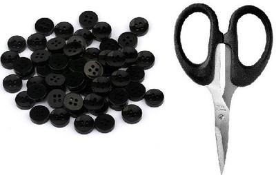 Kunfaya 25 Pcs Black Button + 1Pc Easy Grip Scissor Sewing Kit