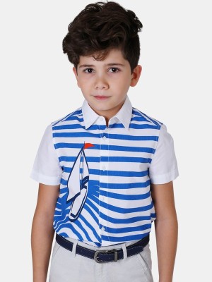 One Friday Boys Printed Casual Blue Shirt