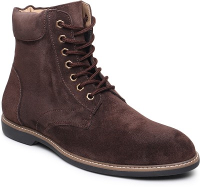 Teakwood Leathers Men Brown Solid Round Toe Suede Mid-Top Flat Lace-up Boot Boots For Men(Brown , 8)