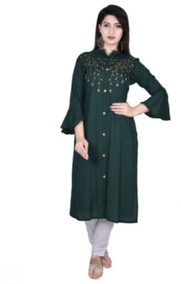 PRADEE Women Solid A-line Kurta(Dark Green)