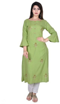 PRADEE Women Embroidered Straight Kurta(Light Green)