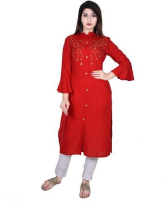 PRADEE Women Solid A-line Kurta(Red)