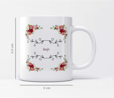 LOROFY Floral Frame Name Surajiv Printed Ceramic Coffee Mug(325 ml)