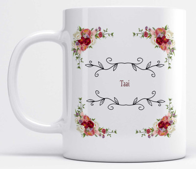 LOROFY Floral Frame Name Taai Printed Ceramic Coffee Mug(325 ml)