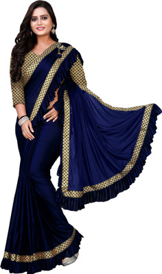 Freydis Self Design Bollywood Lycra Blend Saree(Blue)