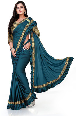 Freydis Self Design Bollywood Lycra Blend Saree(Light Blue)