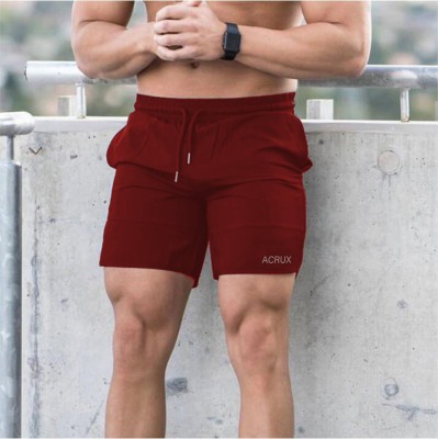 Acrux Solid Men Maroon Sports Shorts, Gym Shorts