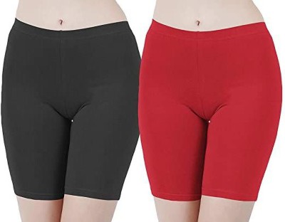 visgo Solid Women Black, Red Cycling Shorts