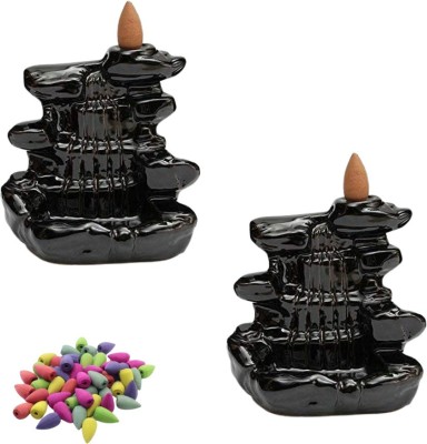 AAPUTRI Combo Pack of 2 Backflow smoke Incense Burner holder with 20 free sticks Decorative Showpiece  -  10 cm(Polyresin, Multicolor)