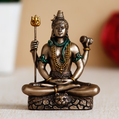 eCraftIndia Meditating Lord Shiva Cold Cast Bronze Resin Decorative Figurine Decorative Showpiece  -  7.97 cm(Polyresin, Brown)