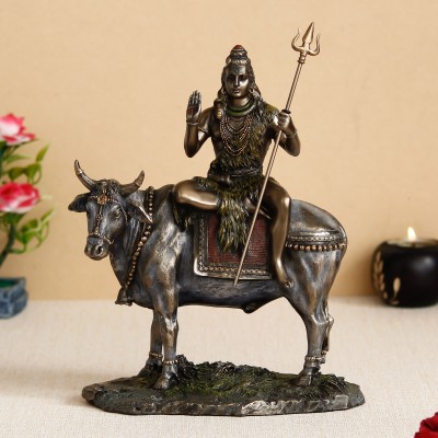 eCraftIndia Lord Shiva Sitting on Cow Cold Cast Bronze Resin Decorative Figurine Decorative Showpiece  -  22.9 cm(Polyresin, Brown)