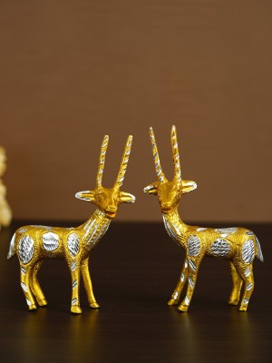 eCraftIndia Set of 2 Engraved Golden Deer Handcrafted Decorative Metal Figurine Decorative Showpiece  -  19 cm(Metal, Gold)