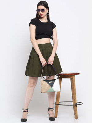 Emeros Solid Women A-line Green Skirt