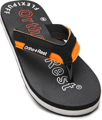 Ortho + Rest Men Soft Orthopedic Slipper for Men|Diabetic, Heel Pain Relief, Anti-Skid Daily Use Flip Flops(Black, Orange , 10)