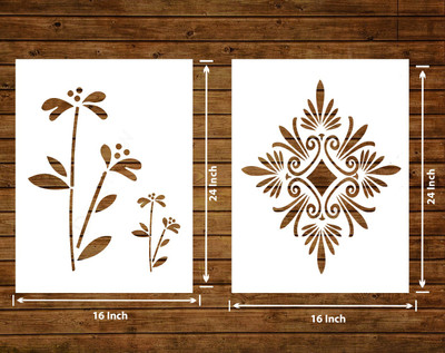 Decor now 16-inch x 24-inch Modern Flower AND Winter Haze Leaf Reusable DIY Wall Stencil for Home Decor wall stencil Stencil(Pack of 2, Modern Flower style AND Winter Haze Leaf Tendril)