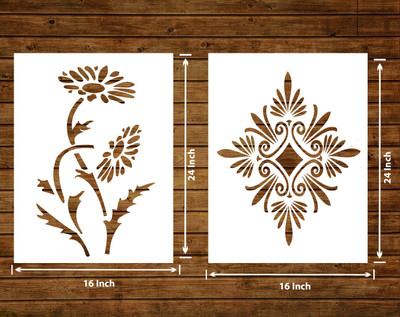 Decor now 16-inch x 24-inch Modern Flower style AND Tulip zone Reusable DIY Wall Stencil for Home Decoration wall stencil Stencil(Pack of 2, Modern Flower style AND Tulip zone)
