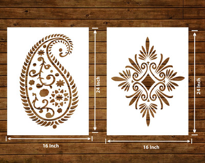 Decor now 16-inch x 24-inch Modern Flower AND Zari Pattern Reusable DIY Wall Stencil for Home Decor wall stencil Stencil(Pack of 2, Modern Flower style AND Zari Pattern)