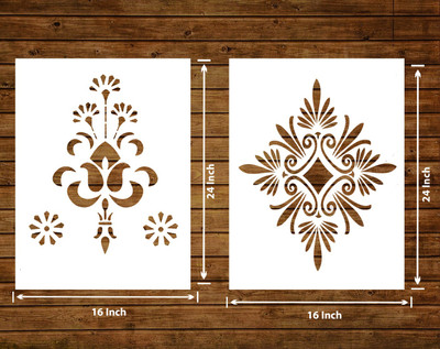 Decor now 16-inch x 24-inch Modern Flower AND Vaskplate Wall Art Reusable DIY Wall Stencil for Home Decor wall stencil Stencil(Pack of 2, Modern Flower style AND Vaskplate Wall Art)