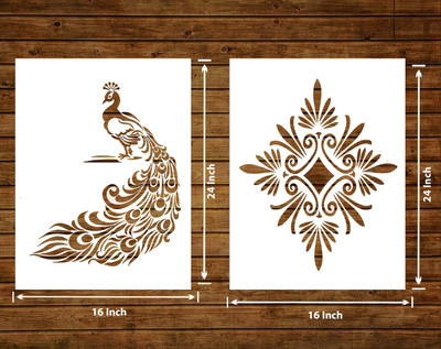 Decor now 16-inch x 24-inch Modern Flower AND Classy Peacock Reusable DIY Wall Stencil for Home Decor stencil Stencil(Pack of 2, Classy Peacock)