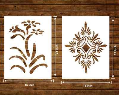 Decor now 16-inch x 24-inch Modern Flower AND Fancy bloom Print Reusable DIY Wall Stencil for Home Decor wall stencil Stencil(Pack of 2, Modern Flower style AND Fancy bloom Print)