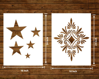 Decor now 16-inch x 24-inch Modern Flower AND Star Effect Reusable DIY Wall Stencil for Home Decor wall stencil Stencil(Pack of 2, Modern Flower style AND Star Effect)