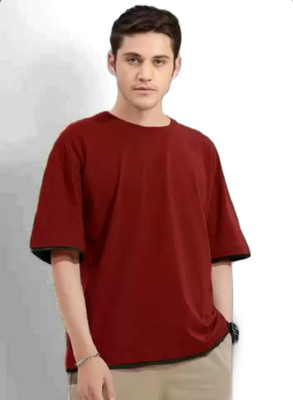 CLOFLIX Solid Men Round Neck Maroon T-Shirt