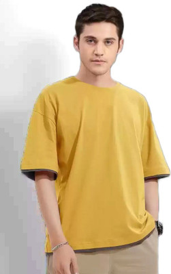 CLOFLIX Solid Men Round Neck Yellow T-Shirt