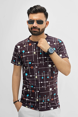 JH MART Printed Men Round Neck Brown T-Shirt