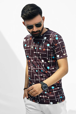 vfesta Printed Men Round Neck Brown T-Shirt