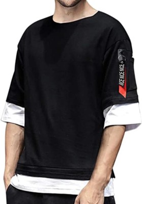 INSANITEE Solid Men Round Neck Black T-Shirt