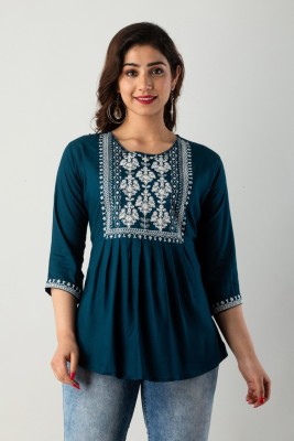 Anu Casual Embroidered Women Blue Top