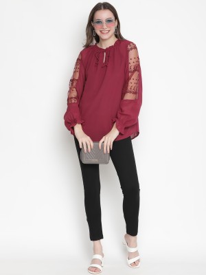 OXOLLOXO Party Solid Women Maroon Top