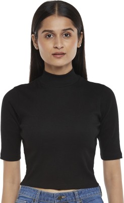 PEOPLE Casual Solid Women Black Top